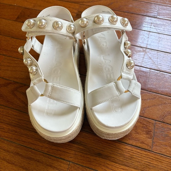 Karl Lagerfeld Patzi Embellished Leather Espadrille Sandals - Size 6 - Picture 4 of 7